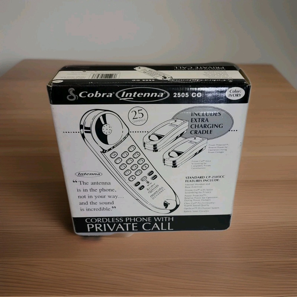 Vintage NIB Cobra Intenna‎ Cordless Telephone W/Private Call (Cp-2505CC) Ivory